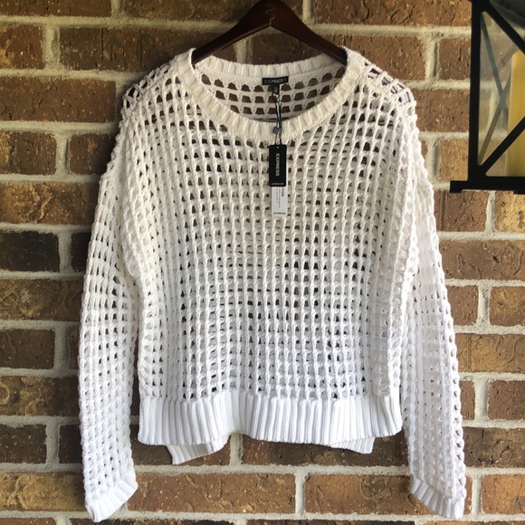 New EXPRESS White Crochet Top Sweater - Picture 2 of 6